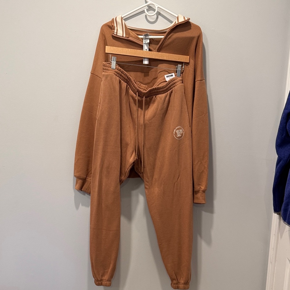 PINK -Brown Hoodie and Jogger Set